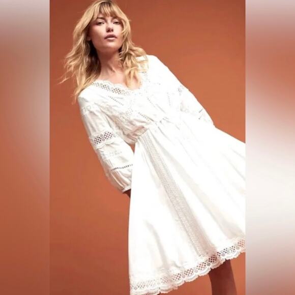 Anthropologie Eri + Ali L Gustavia Dress White Cotton Lace Embroidered Prairie - Picture 2 of 13